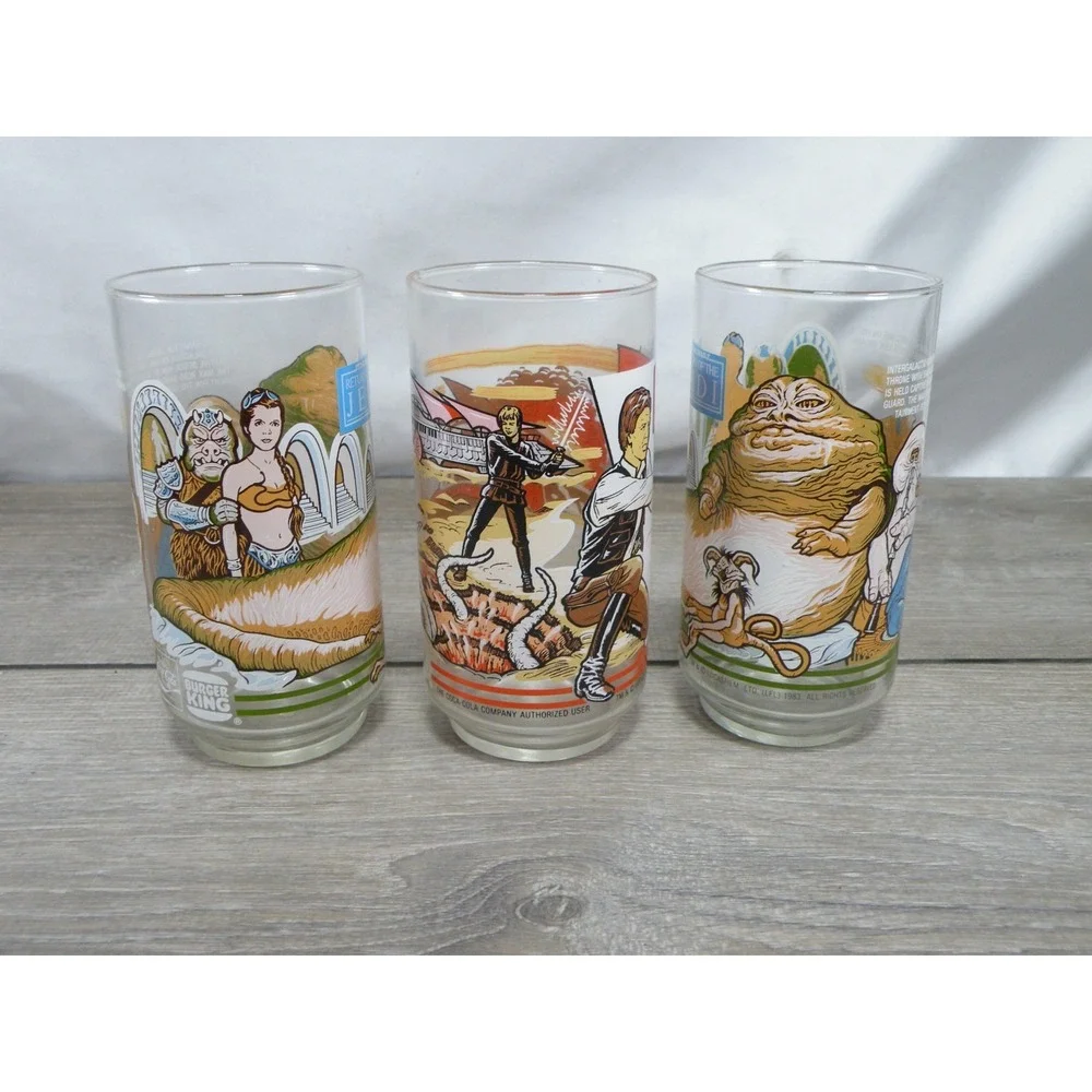 Vintage 1983 Coca-Cola Burger King Star Wars Return of the Jedi Glasses Set of 3
